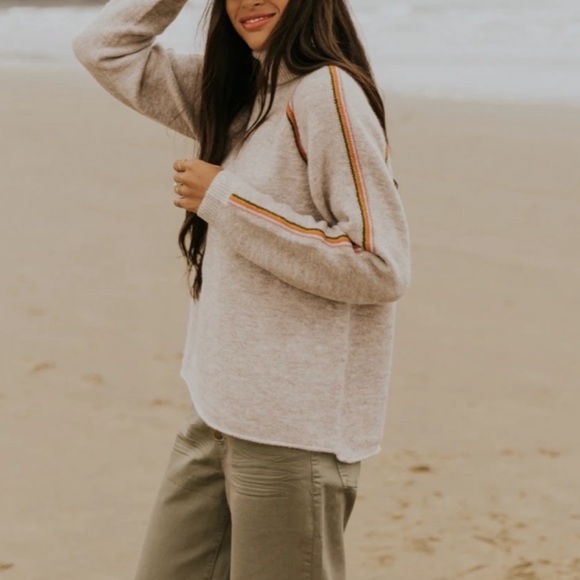 Roolee Sweaters - Roolee Monica Stripe Turtleneck SeaShell